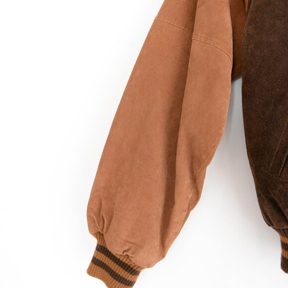 Vintage Avalanche Brown Tan 100% Suede Leather Lined ZipUp Bomber Varsity Jacket - Picture 8 of 16